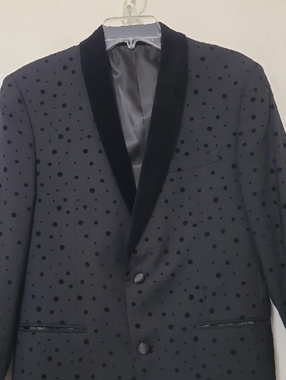 Bar III Men's Slim Fit Black Polka Dot Velvet-Trim‎ 2-Button Blazer Jacket - 38R